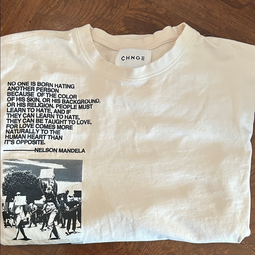 CHNGE White Long Sleeve Tee with Black Graphic